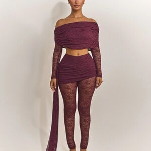 Chic Off-Shoulder Burgundy Lace Jumpsuit
